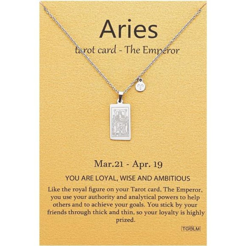 14k Gold Plated Zodiac Sign with Tarot Card Pendant Necklace Birthday Gift